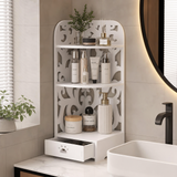 Organizator Multifuncțional din PVC pentru Baie și Cosmetice, cu 3 Rafturi și Sertar – Etajeră de Depozitare, Alb, 22 x 22 x 55 cm - in context de utilizare
