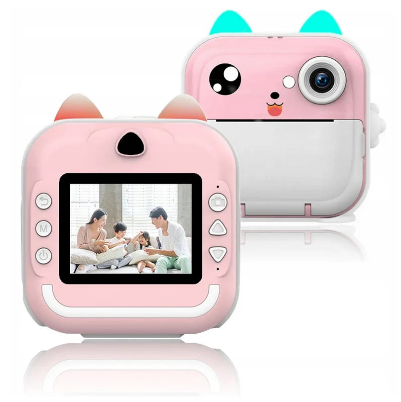 RESIGILAT - Aparat foto digital cu imprimare termica pentru copii, focalizare automata, display color de 2,4 inch 1080P Full HD
