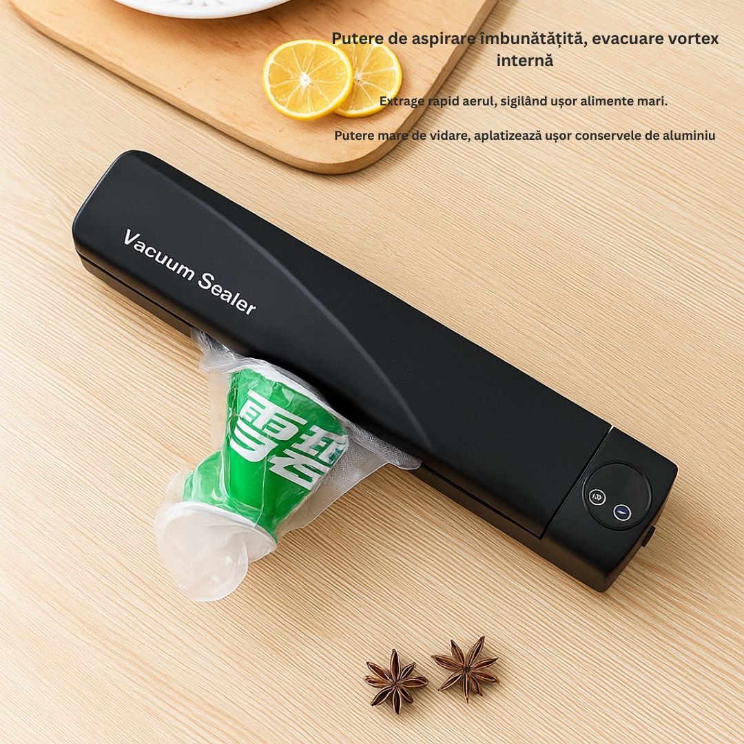 Aparat de sigilat si vidat Vacuum Sealer digital, 90W, 10 pungi incluse