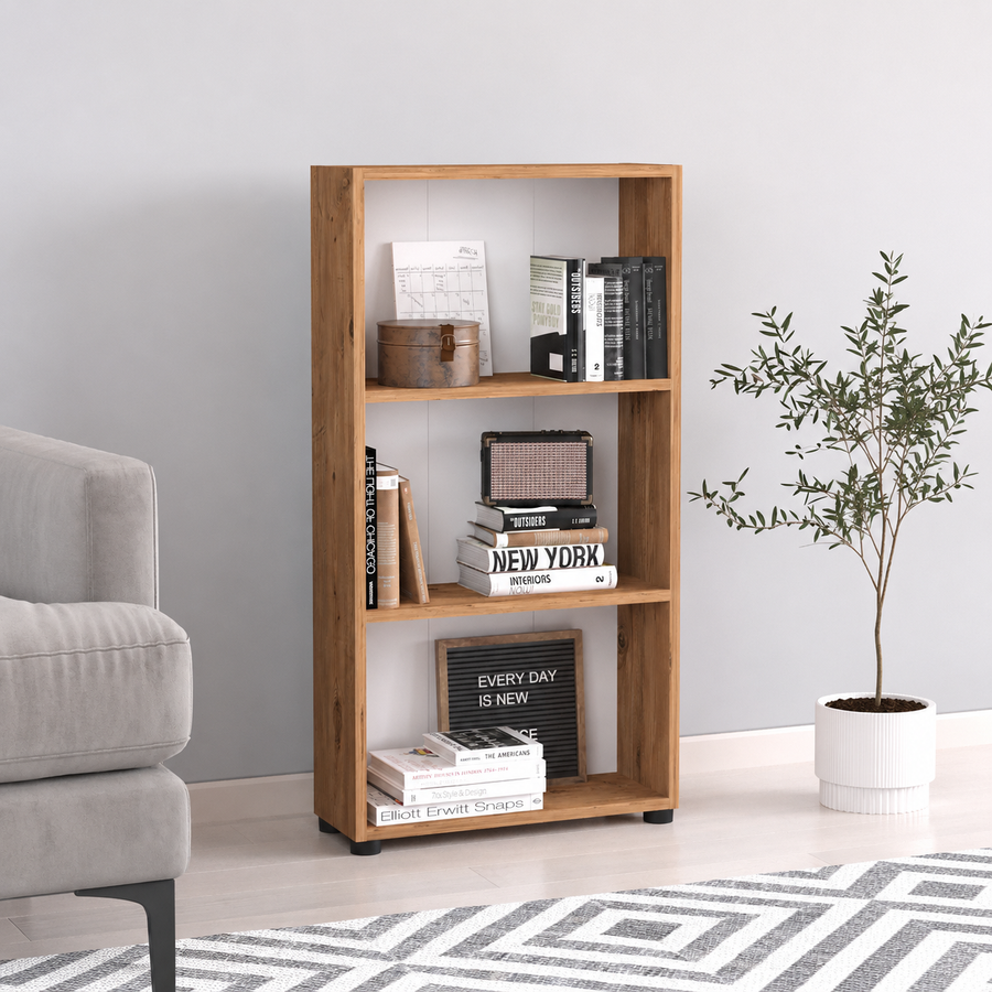 Biblioteca din PAL 55,3x20x106,2 cm, cu 3 rafturi, pentru carti si decoratiuni