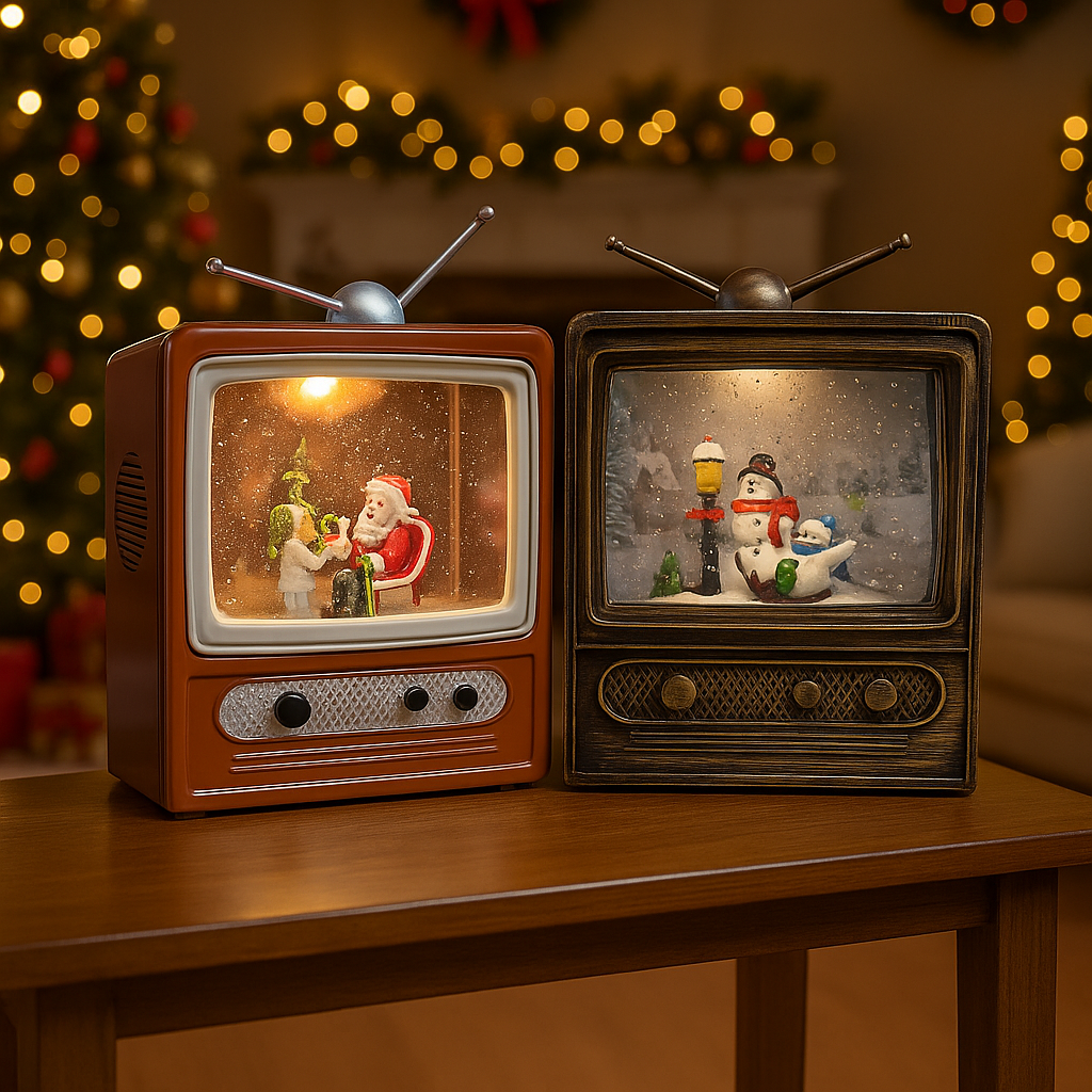 Glob de zapada TV retro cu lumini LED si muzica de Craciun