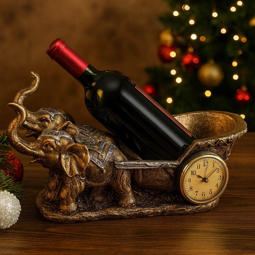 Suport Decorativ pentru Vin cu Ceas – Model Cai / Model Elefant