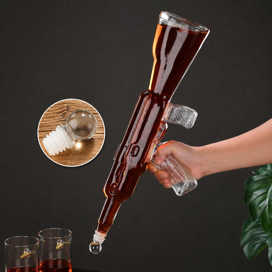 Set Decantor Kalashnikov Edition 1000ml cu 4 Pahare Glont Suport Lemn Lux - detaliu produs