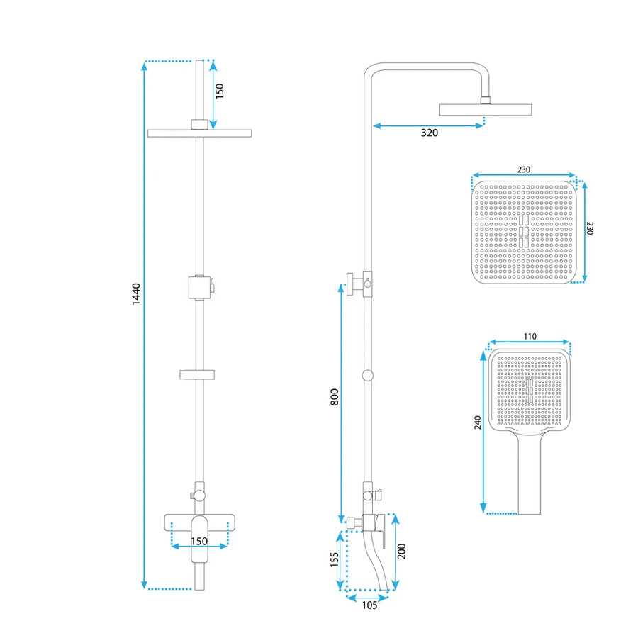 Coloana Dus Inox Crom Rotunda Montaj Perete Baie 20cm - detaliu produs