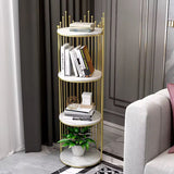 Etajera decorativa rotunda cu 4 niveluri, cadru auriu si polite albe, 32 x 32 x 95 cm - detaliu produs
