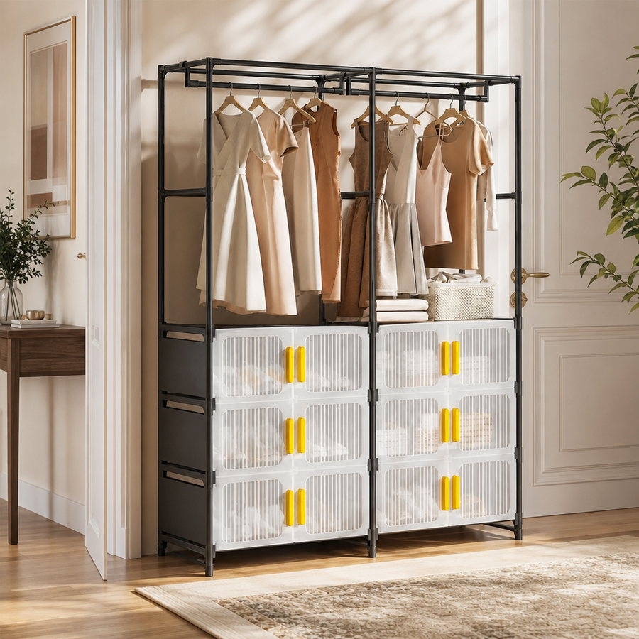 Dulap pentru Pantofi cu Usa Dubla 6 Sertare si Suport Haine 175x30.5x114 cm - detaliu produs
