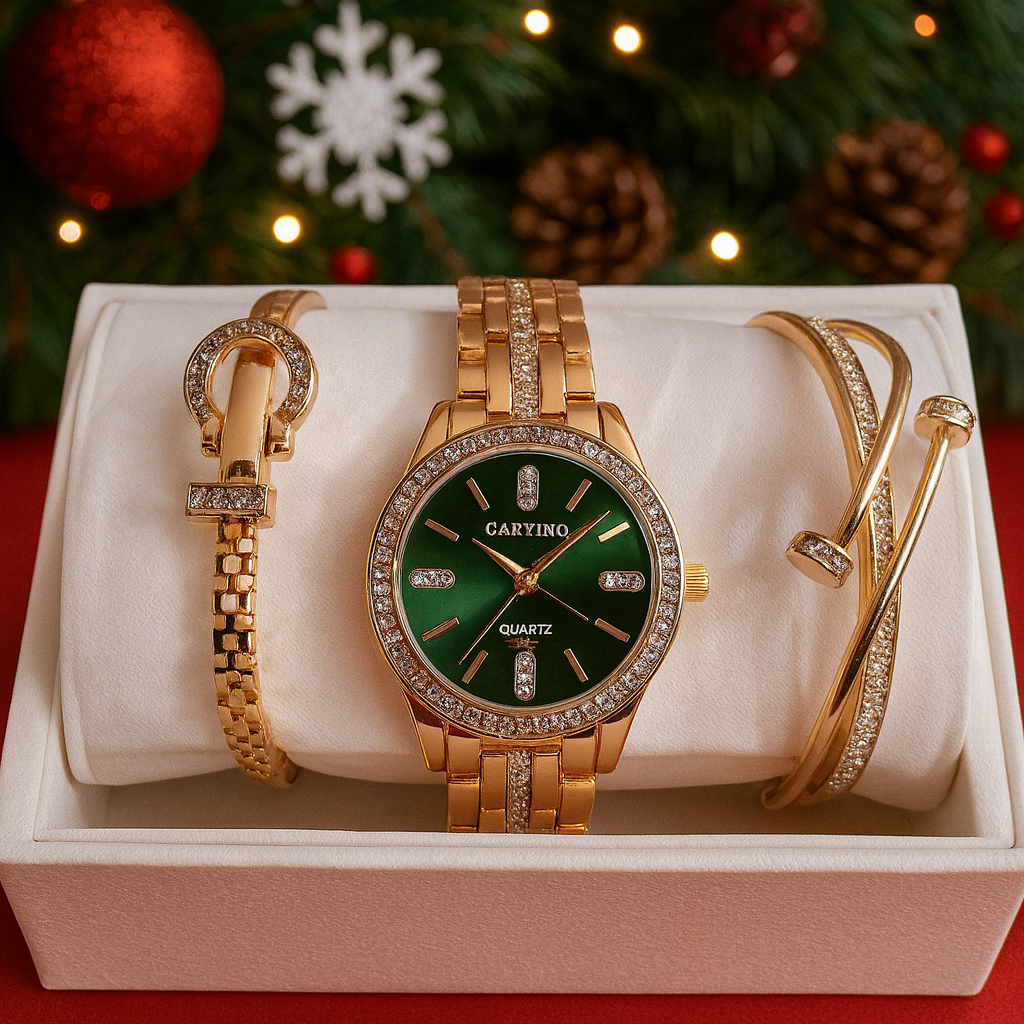 Set Ceas Elegant Dama cu Bratari Decorate cu Cristale