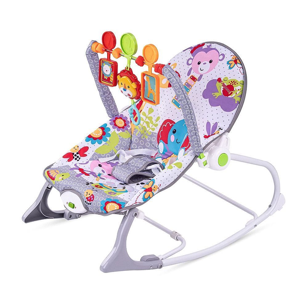 Balansoar multifunctional 3 in 1, 0-18kg, bara de jucarii detasabila, Muzica si Vibratii linistitoare, cadru metalic rezistent, ransformabil