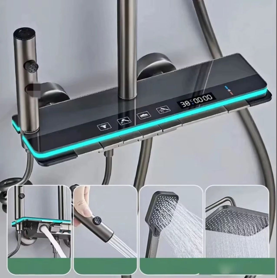 Set de Dus Cu Afisaj Digital Si Functie Termostatica, Afisaj Digital, Lumina LED Ambientala, 4 Moduri de Pulverizare