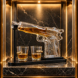 Set Decantor Bauturi  Forma Pistol si Gloante 220ml/50ml Sticla Lemn - detaliu produs