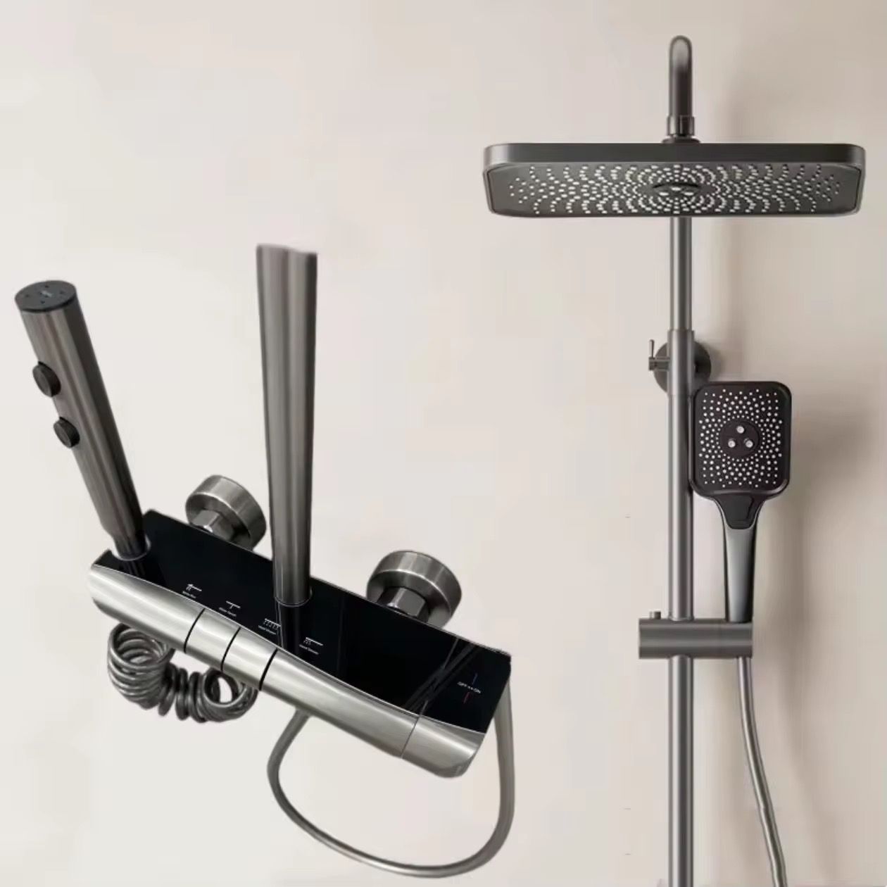 Set Coloana Dus Premium, 4 Functii, Butoane Piano, Tip Ploaie Relaxanta, Design Modern, Negru