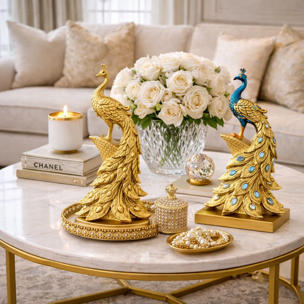 Statueta Decorativa Paun Elegant 40 cm din Rasina