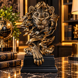 Statueta Decorativa Premium Leu din Rasina pe Soclu Finisaj Metalic Antichizat 30.5cm - detaliu produs