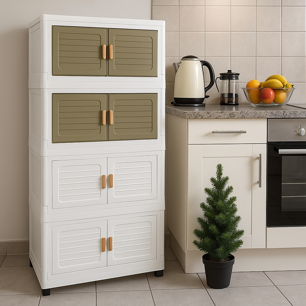 Dulap Modular cu 4 Nivele, Usi Magnetice si Roti – 53,5x25x100 cm – Vivendo