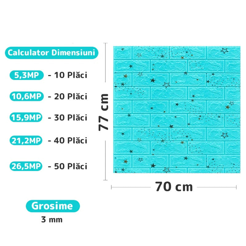 Tapet 3D caramida cu stelute auto-adeziv pentru interior, 70 x 77 cm
