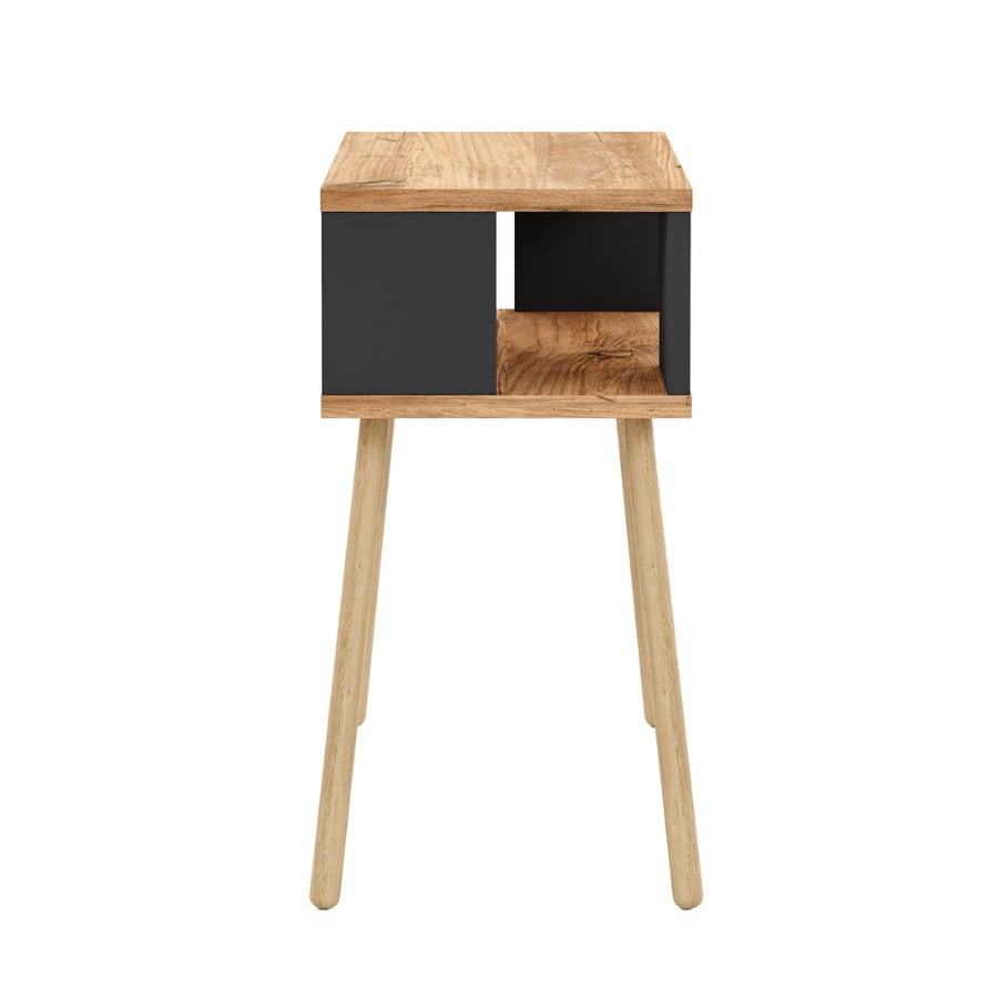 Noptiera cu picioare din lemn si raft deschis, 44 x 29 x 18 cm, stil scandinav modern