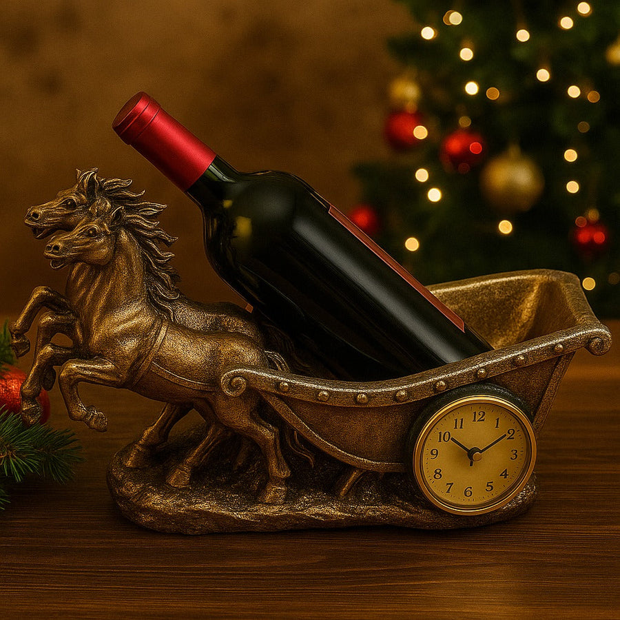 Suport Decorativ pentru Vin cu Ceas – Model Cai / Model Elefant