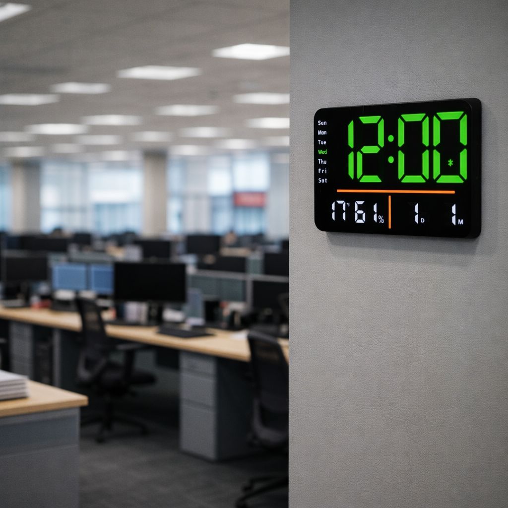 Ceas digital cu LED, Bluetooth, 33 x22cm, control de la distanta, montare pe perete sau birou, negru