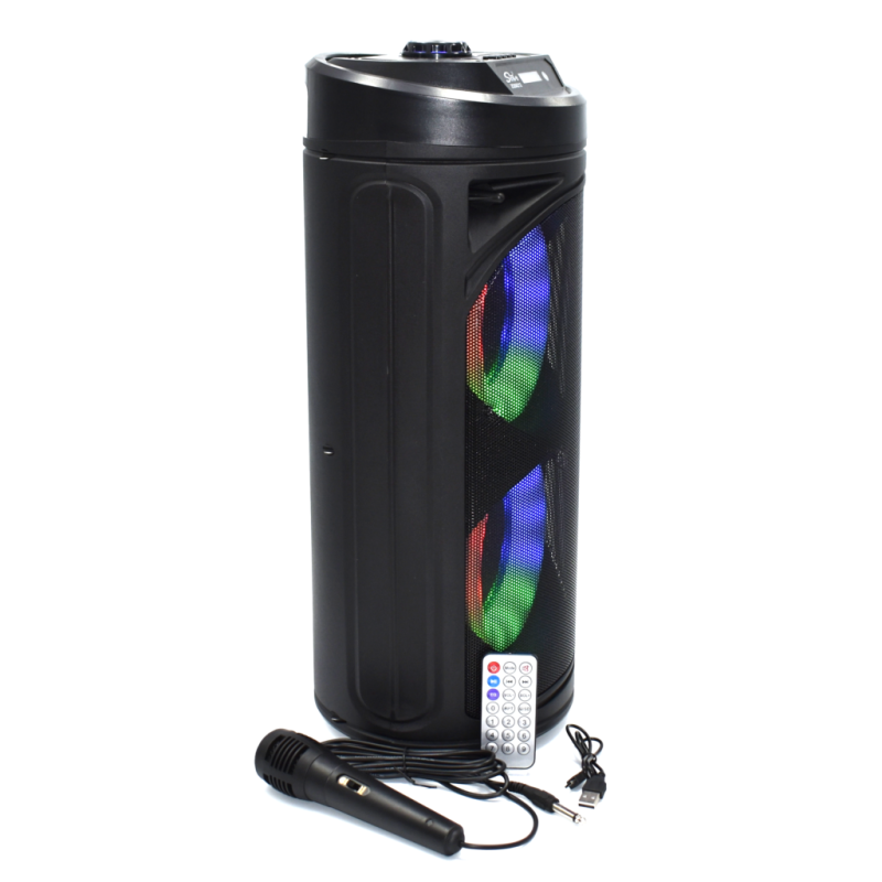Boxa portabila Bluetooth cu difuzoare duale 8 inch, microfon karaoke, sunet puternic, lumini LED, autonomie mare