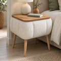 LINA Noptiera cu Spatiu Depozitare Tapitata Boucle Alb 45x35x45 cm Design Scandinav