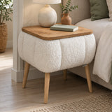 LINA Noptiera cu Spatiu Depozitare Tapitata Boucle Alb 45x35x45 cm Design Scandinav - imagine principala