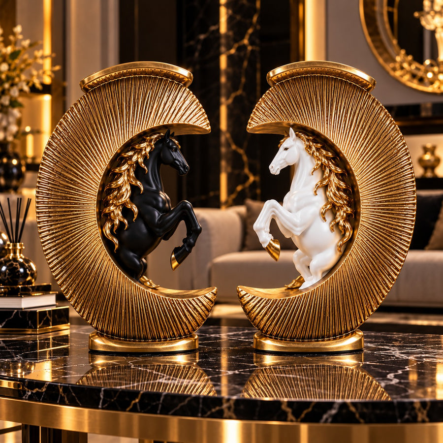Statuetă Decorativă Premium cu Cal Alb în Semilună Aurie, din Rășină Finisată – 24 × 18 cm - imagine principala