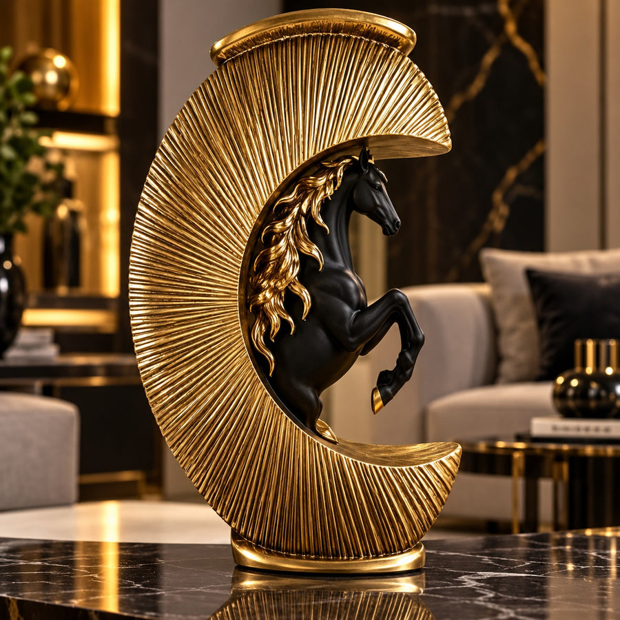 Statuetă Decorativă Premium cu Cal Alb în Semilună Aurie, din Rășină Finisată – 24 × 18 cm - detaliu produs