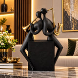 Statuetă Decorativă Premium „Cuplu de Muzicieni”, cu Trompetă și Saxofon, Negru-Auriu, din Rășină – 20,8 × 9 × 21,5 cm - imagine principala
