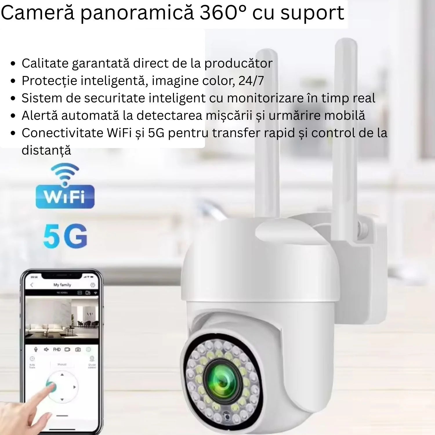 Pachet Camera de supraveghere WiFi pentru exterior cu Card 32GB Inclus, HD panoramica, vedere nocturna, audio bidirectional, rezistenta la apa, 2MP sau 3MP