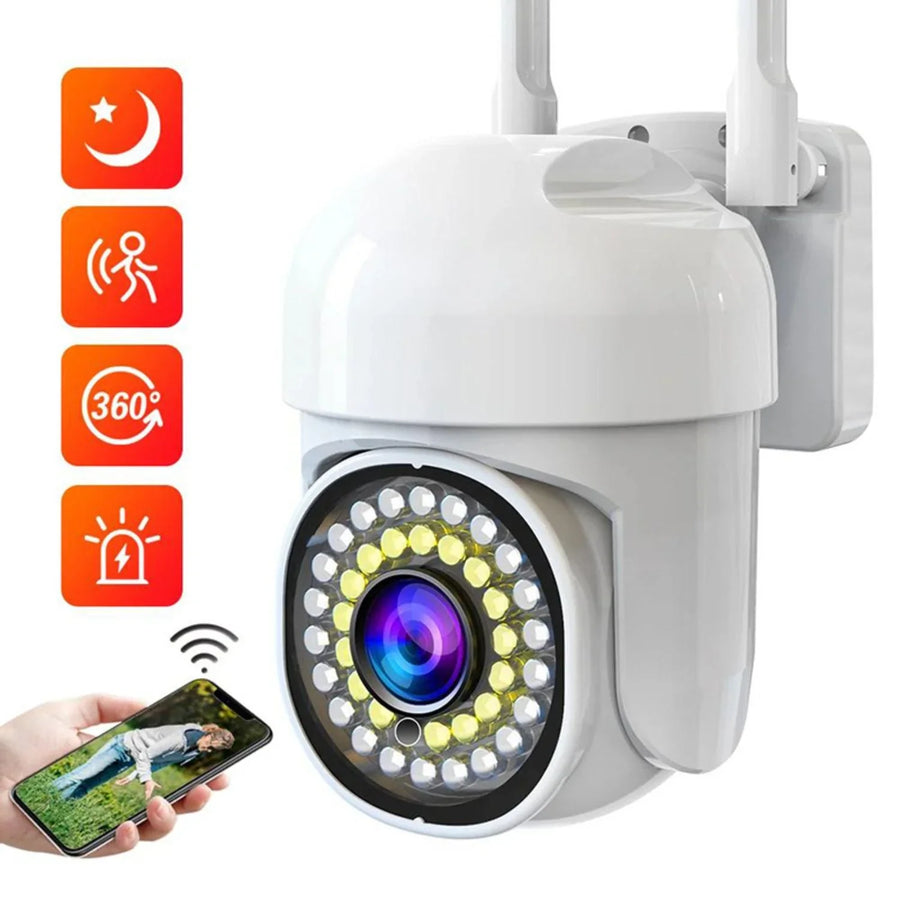 Camera de supraveghere WiFi pentru exterior cu Card 32GB Inclus, HD panoramica, vedere nocturna, audio bidirectional, rezistenta la apa, 2MP sau 3MP