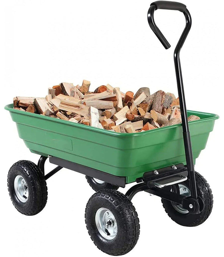 Carucior pentru gradina si curte, cuva basculanta, 125 L, roti cauciuc, verde