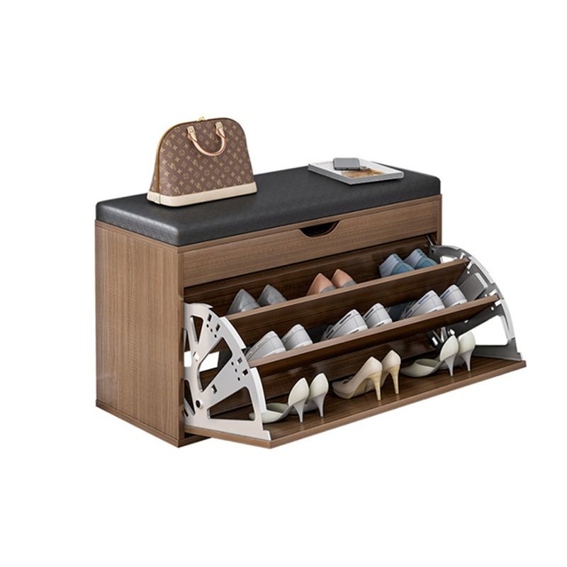 RESIGILAT - Dulap pentru pantofi tip bancheta, 100 x 34 x 51 cm, Alb/Maro