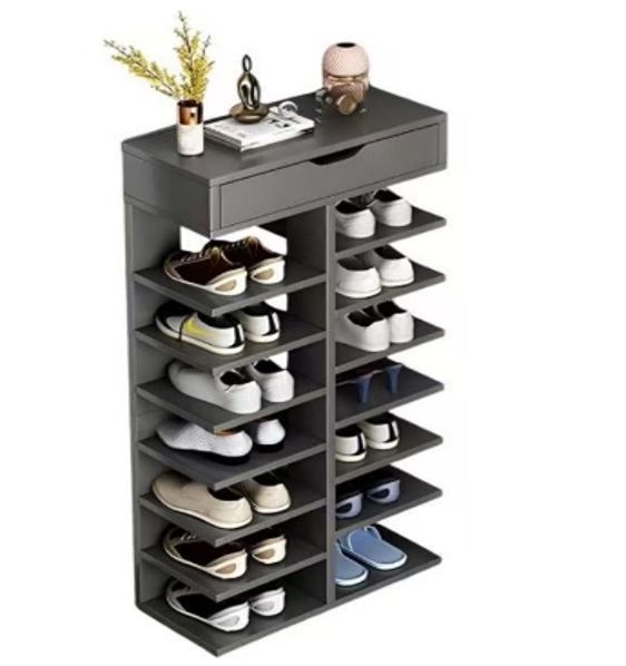 Pantofar cu 7 Etaje si Sertar Superior din PAL Gri/Stejar 40 x 22 x 111 cm