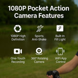Camera Portabila Full HD 1080p Obiectiv Rotativ 360° Stabilizare Imagine Sport Mini - detaliu produs