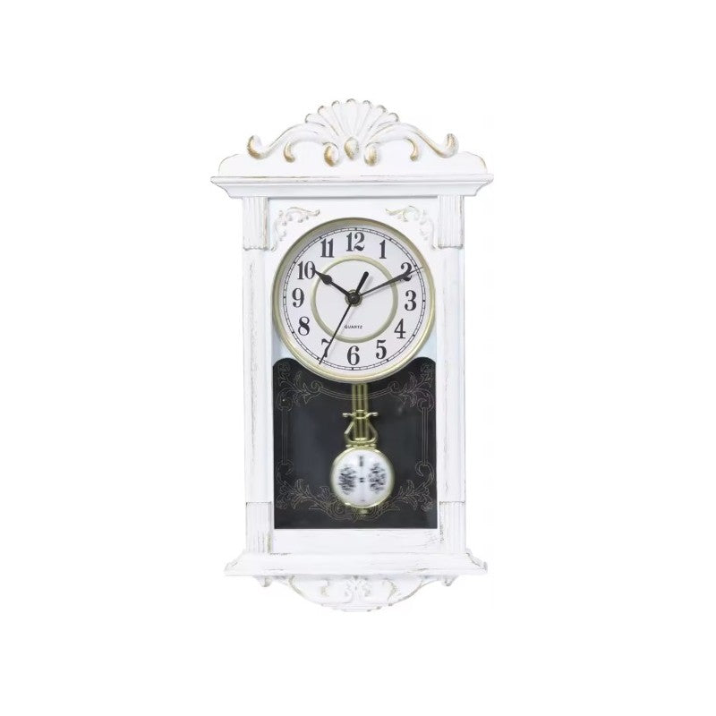RESIGILAT - Ceas de perete vintage cu pendul, aspect lemn, 41 cm x 22 cm x 7 cm
