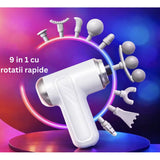 Aparat Masaj Profesional Pistol 9 in 1 USB Reincarcabil Portabil Gri - detaliu produs