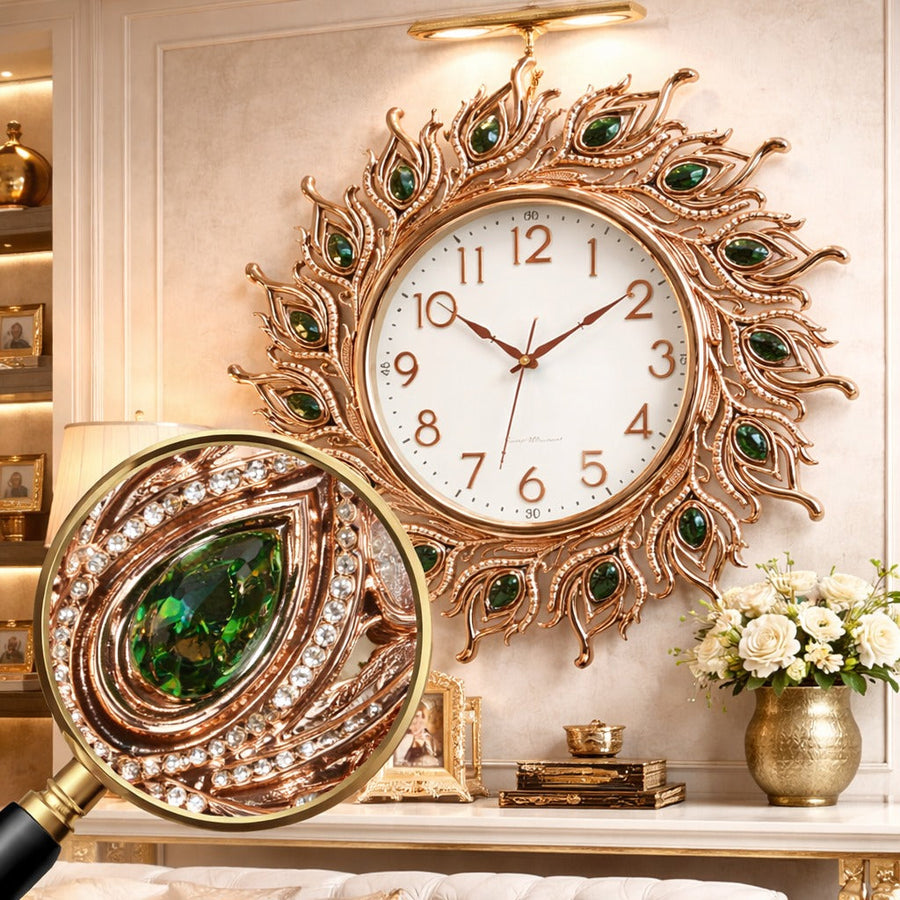 RESIGILAT - Ceas de perete decorativ 70 cm model pene de paun design elegant premium silentios