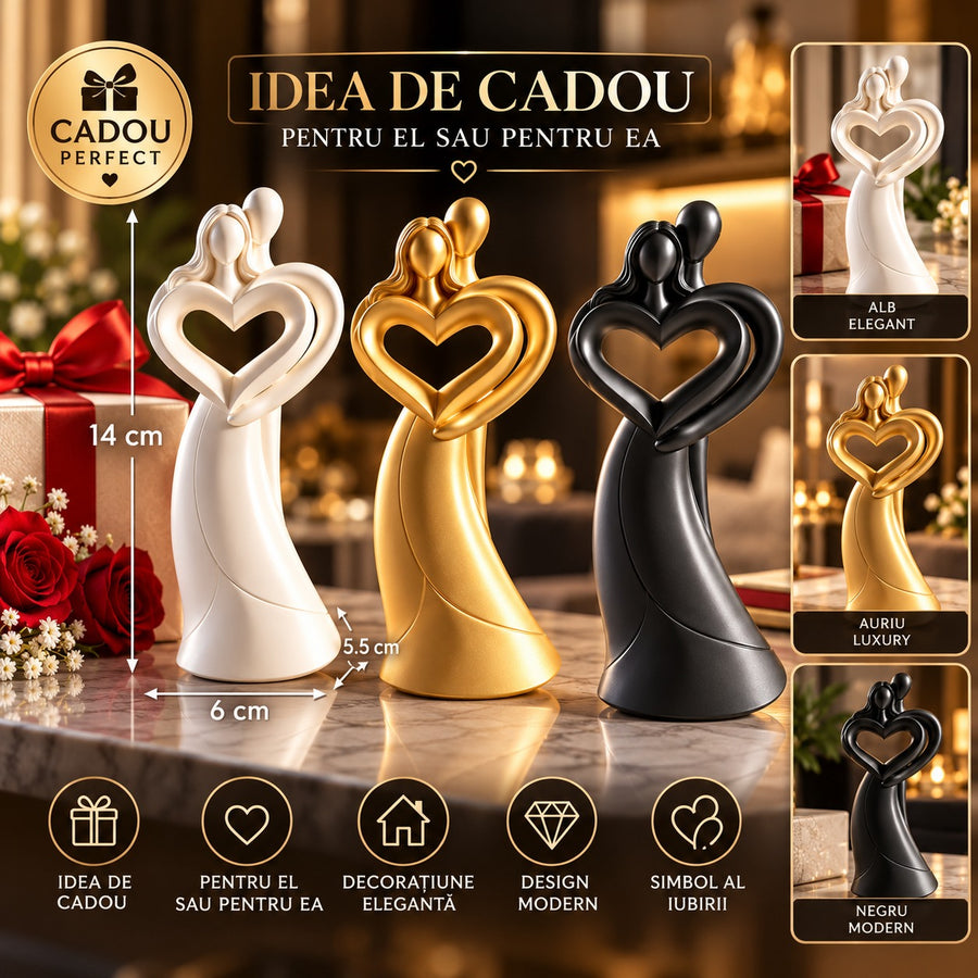Statuetă Decorativă Cuplu cu Inimă, Rășină Finisată – 14 × 6 × 5,5 cm - imagine principala