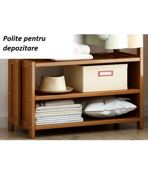 RESIGILAT - Cuier din bambus cu bară pentru haine și polițe de depozitare – design modern, 140x100x37 cm