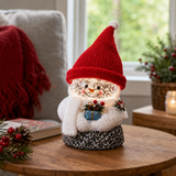 Decorațiune de Crăciun Premium Om de Zăpadă cu Iluminare, Căciulă Tricotată și Cadou – 14 × 18 × 28 cm - detaliu produs