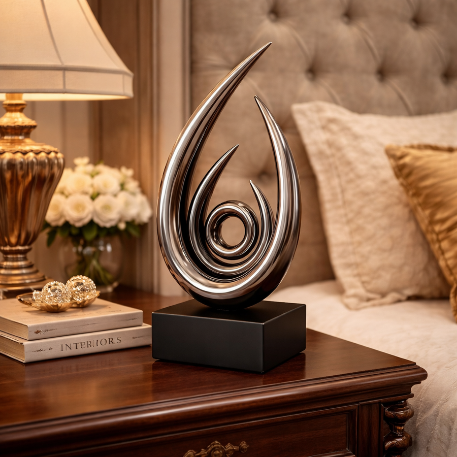 Statueta decorativa abstracta, design modern spiral, finisaj auriu sau negru lucios, 25 x12cm