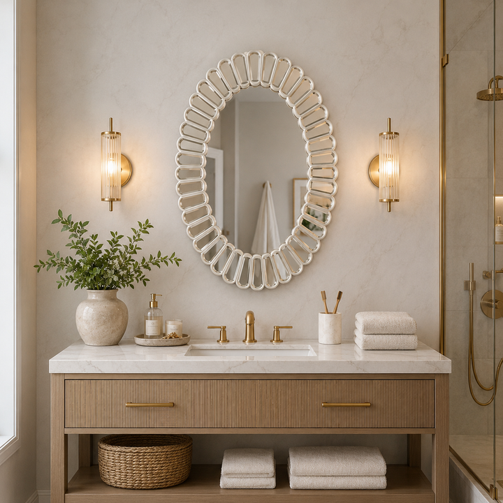 Oglinda decorativa ovala, diametru 74x58 cm, rama segmentata