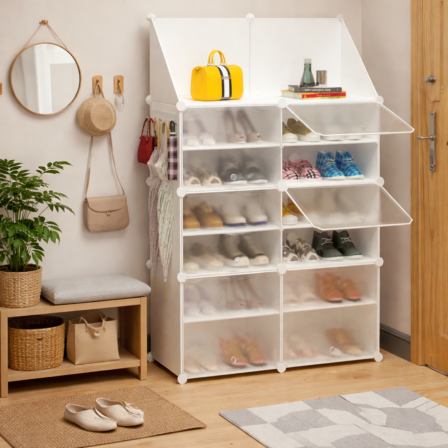 Dulap Modular pentru Incaltaminte cu Cuier, Organizator cu Usi Anti-Praf, 85 x 32 x 95.5 cm