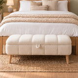Banchetă tapițată Boucle alb-crem cu spațiu de depozitare – 90 × 35 × 45 cm - detaliu produs