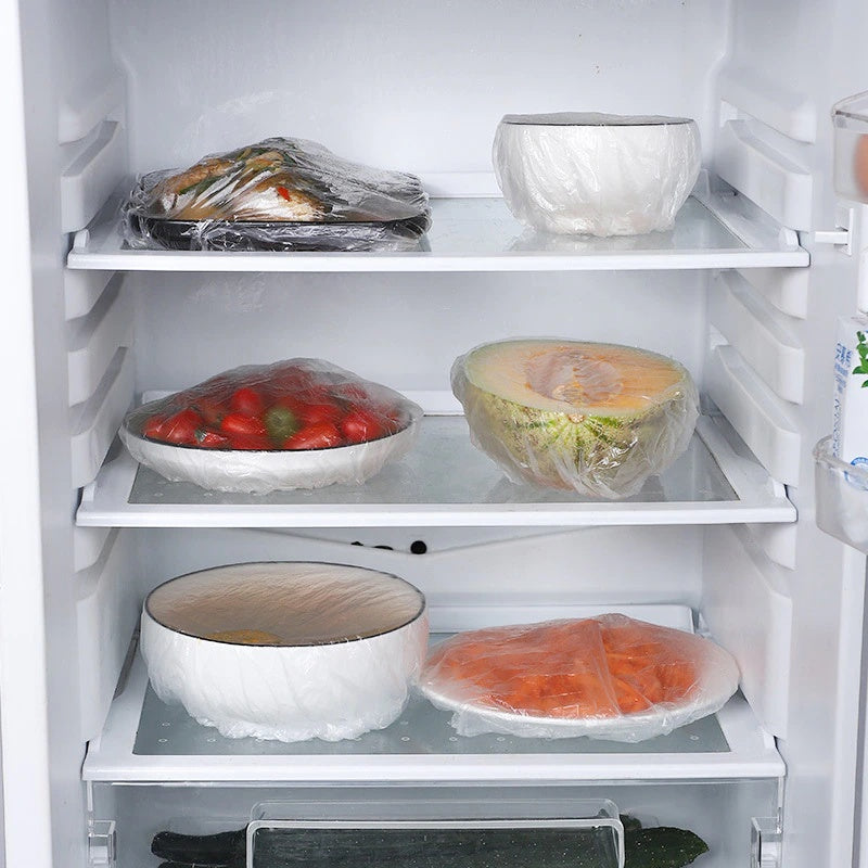 Set 100 huse alimentare de unică folosință cu bandă elastică, 22-38 cm, transparente
