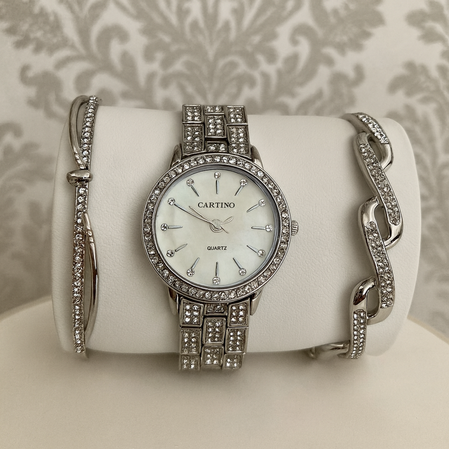 Set Ceas Elegant Dama cu Bratari Decorate cu Cristale