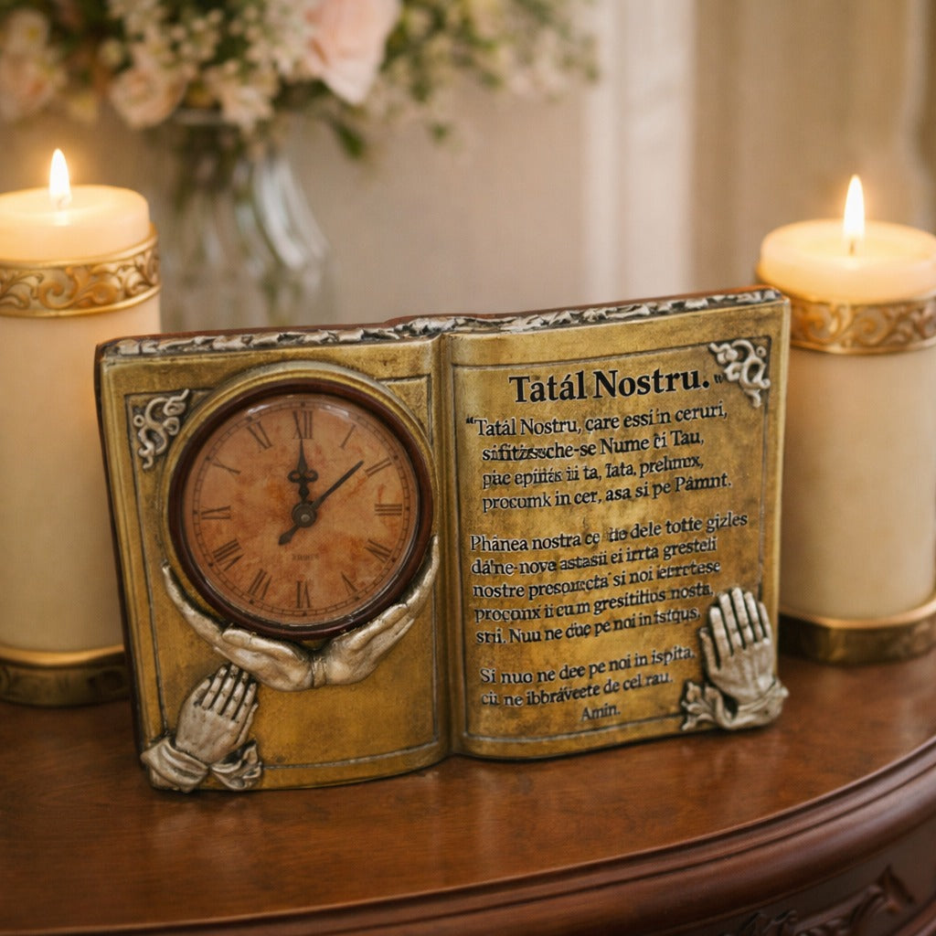 Ceas decorativ functional tip carte Tatal Nostru din rasina 23 x 4 x 14