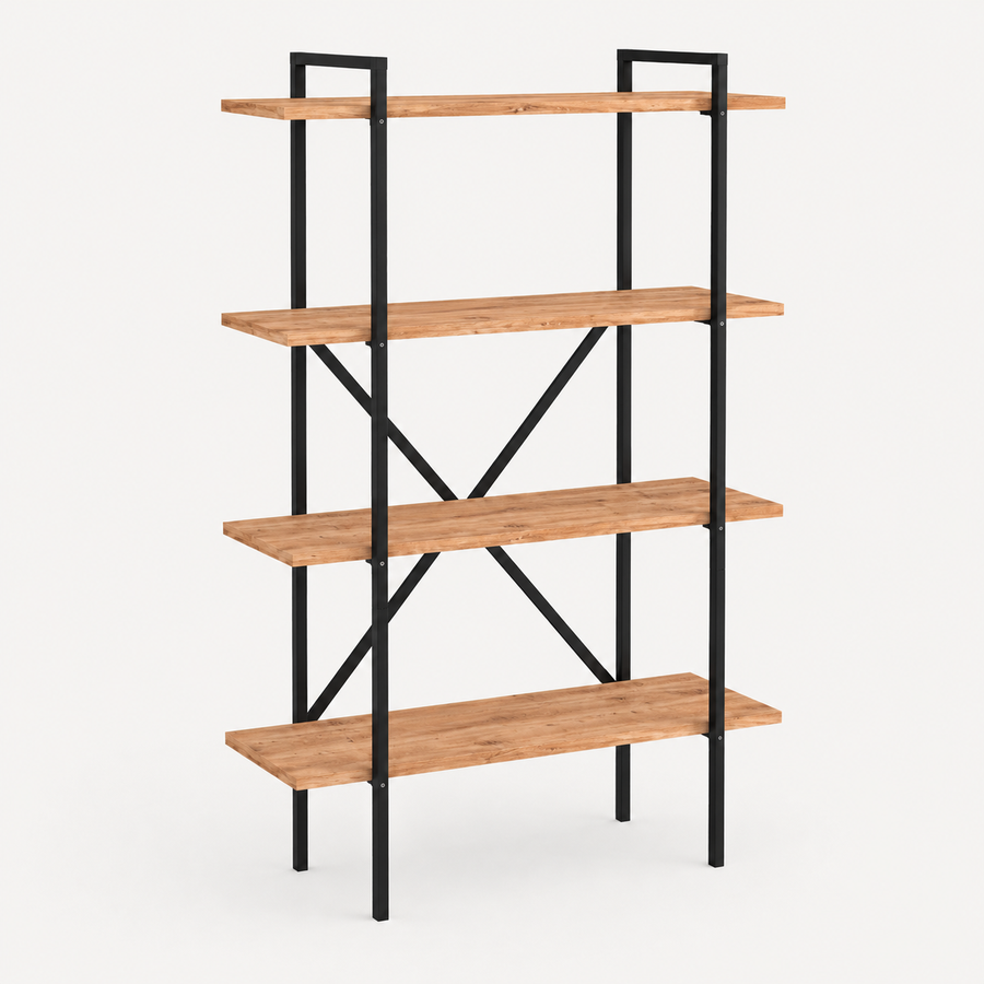 Biblioteca moderna din PAL si metal 90x29,7x159,6 cm, cu 5 rafturi, pentru carti si decoratiuni