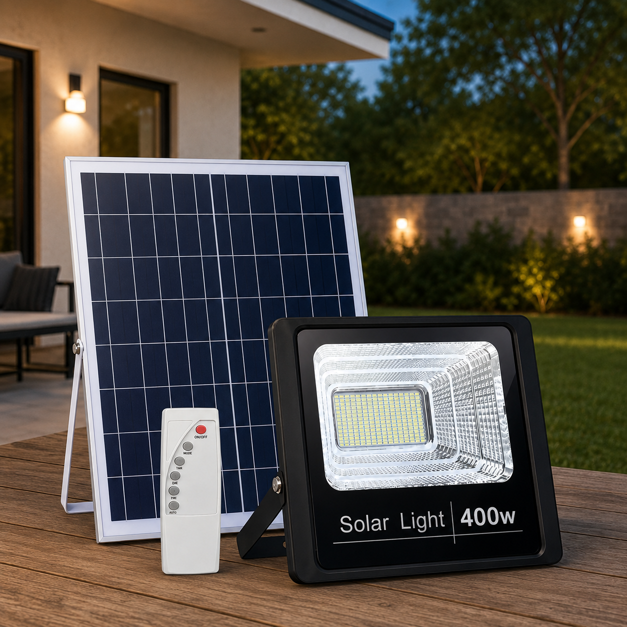Proiector LED Solar 400W Control Telecomanda Senzor Crepuscular Exterior - detaliu produs