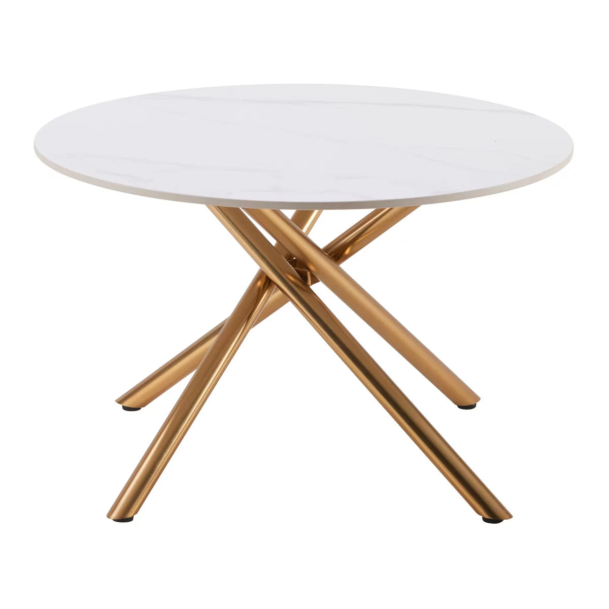 Masa de Cafea Rotunda 70x70x44 cm cu Blat Alb si Picioare Auriu – Design Modern Premium